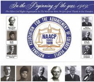 Picture of the Founders of the NAACP around the NAACP logo